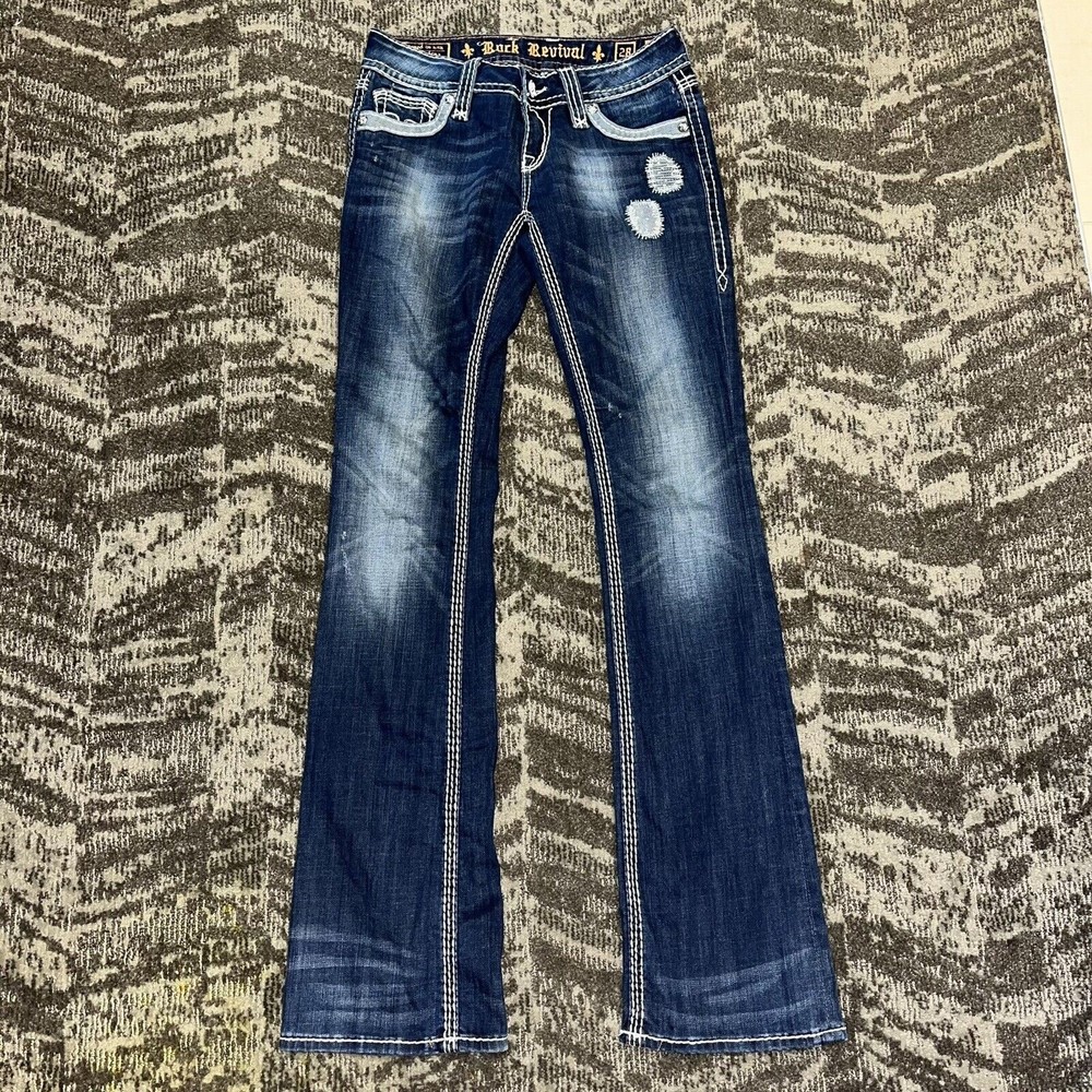 Rock Revival Alanis Bootcut Distressed Embellished Denim Jeans 28 x 34